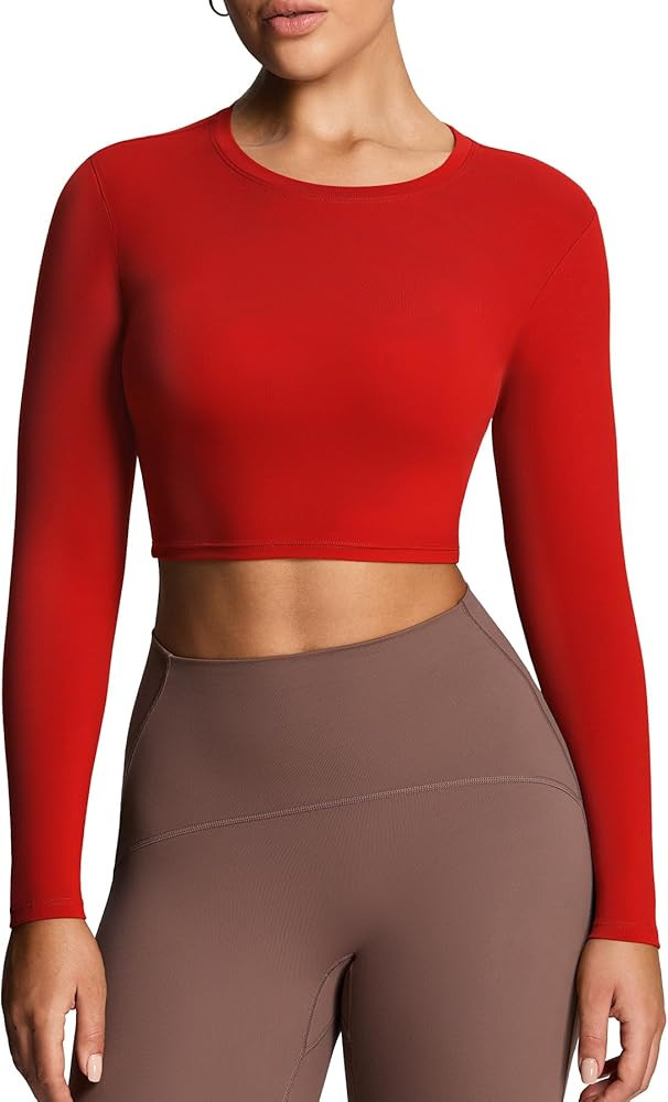 Aoxjox Long Sleeve Crop Tops for Women Classic Longline Workout Cropped T Shirt Top Length | Amazon (US)