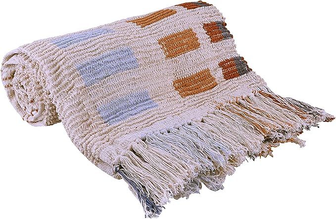 Knitted Throw Blanket 50x60 - Cotton Throw Blanket with Tassels for Couch Bed Chair - Unique Desi... | Amazon (US)