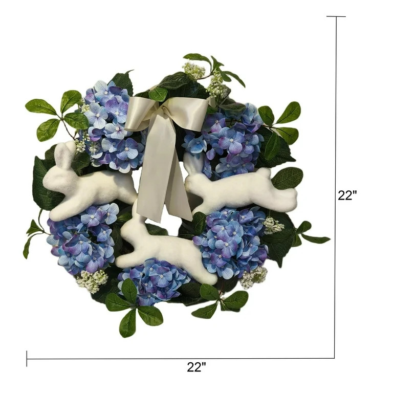 Bunny and Hydrangea Wreath, Blue and White, 22", Easter by Way To Celebrate | Walmart (US)