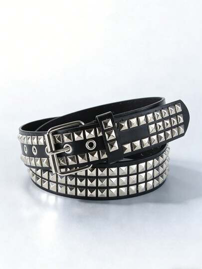 This Men's Solid Color Punk Style Exquisite Square Pearl Enlarged New Belt, Decorated With Rhinestones And Sequins, Rock Style, Suitable For Both Men And Women, Ideal For Summer Casual Wear, Outdoor Activities Or Vacation. It Can Also Serve As A Halloween Gift, Graduation Gift, Birthday Accessory Or Daily Wear. - Size 110 | SHEIN