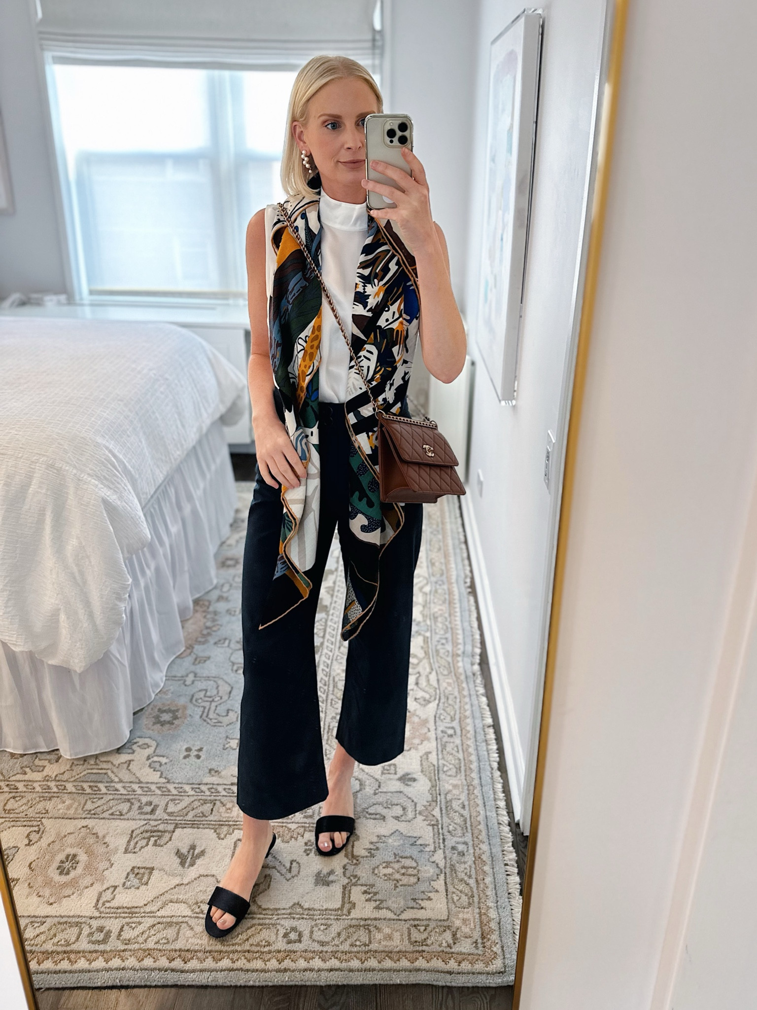 Tonight’s look for an event + dinner at The Colony Club! Top is old, bag is Chanel, scarf is Hermes. Pants and sandals fit true to size! 

#LTKStyleTip #LTKShoeCrush #LTKWorkwear