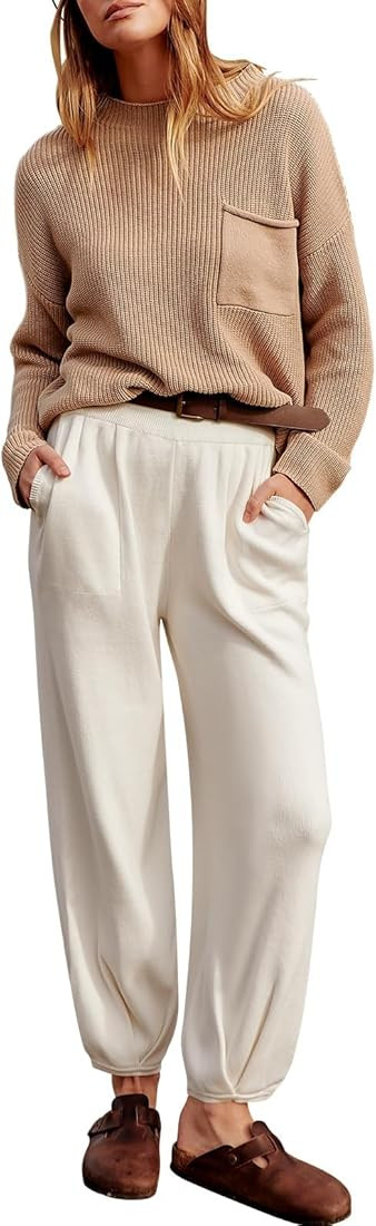 Caracilia Womens 2 Piece Outfits Sweater Sets Long Sleeve Knit Tops and Loose Pants Classy Matchi... | Amazon (US)