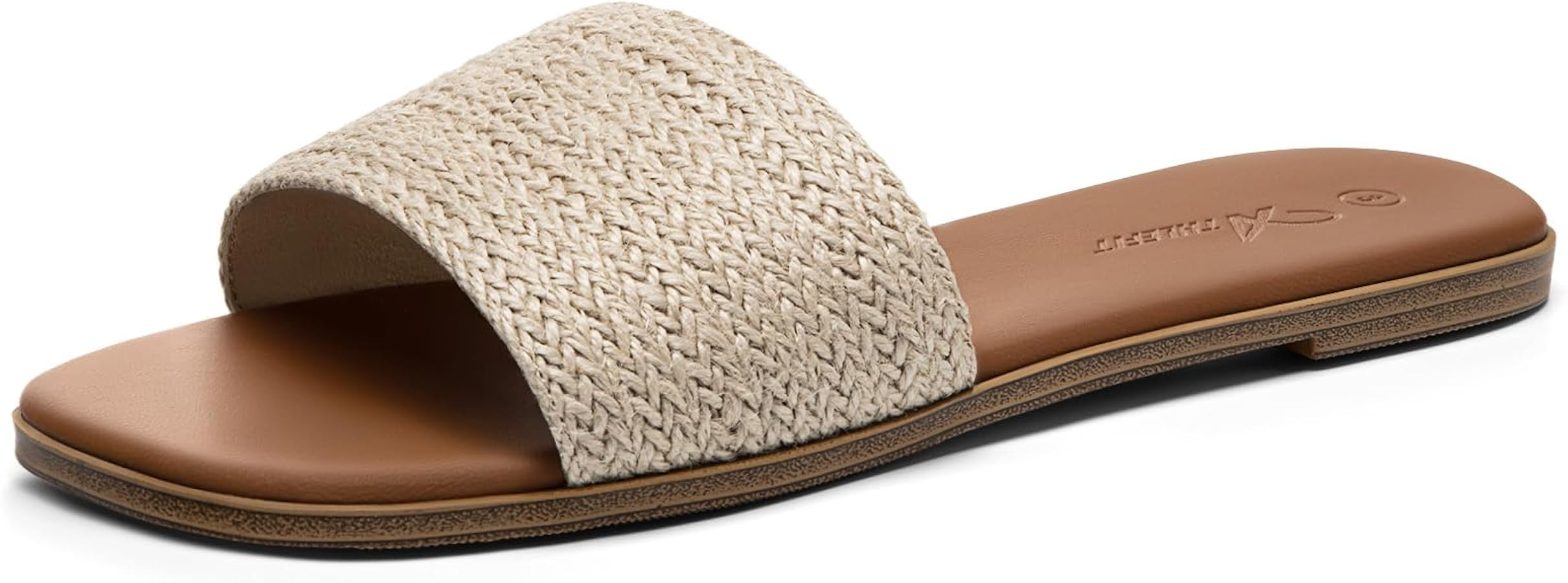 Athlefit Flat Sandals for Women Summer Raffia Square Toe Comfortable Slip On Dressy Casual Slide ... | Amazon (US)