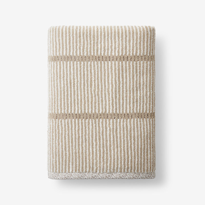 Narrow Stripe Reversible Cotton Bath Towel - Taupe | The Company Store