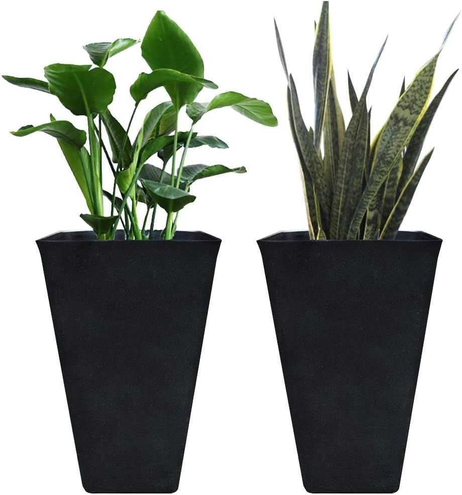 Tall Planters 26 Inch, Flower Pot Pack 2, Patio Deck Indoor Outdoor Garden Tree Planters, Black | Amazon (US)