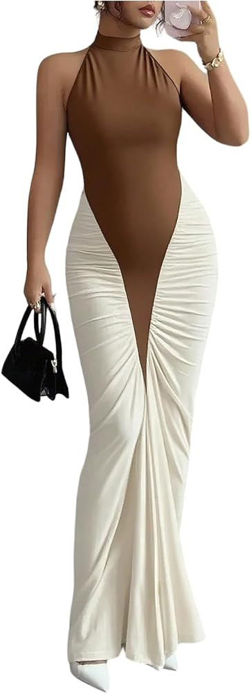 GORGLITTER Women's Halter Maxi Dress Formal Bodycon Cocktail Dresses | Amazon (US)