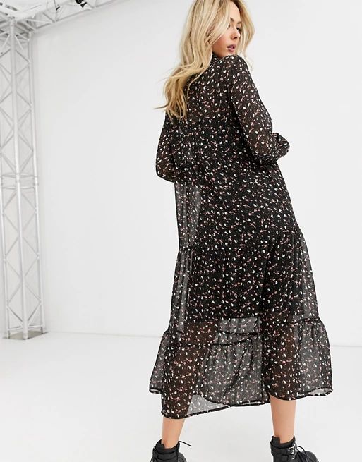 New Look chiffon smock dress in black ditsy floral | ASOS US