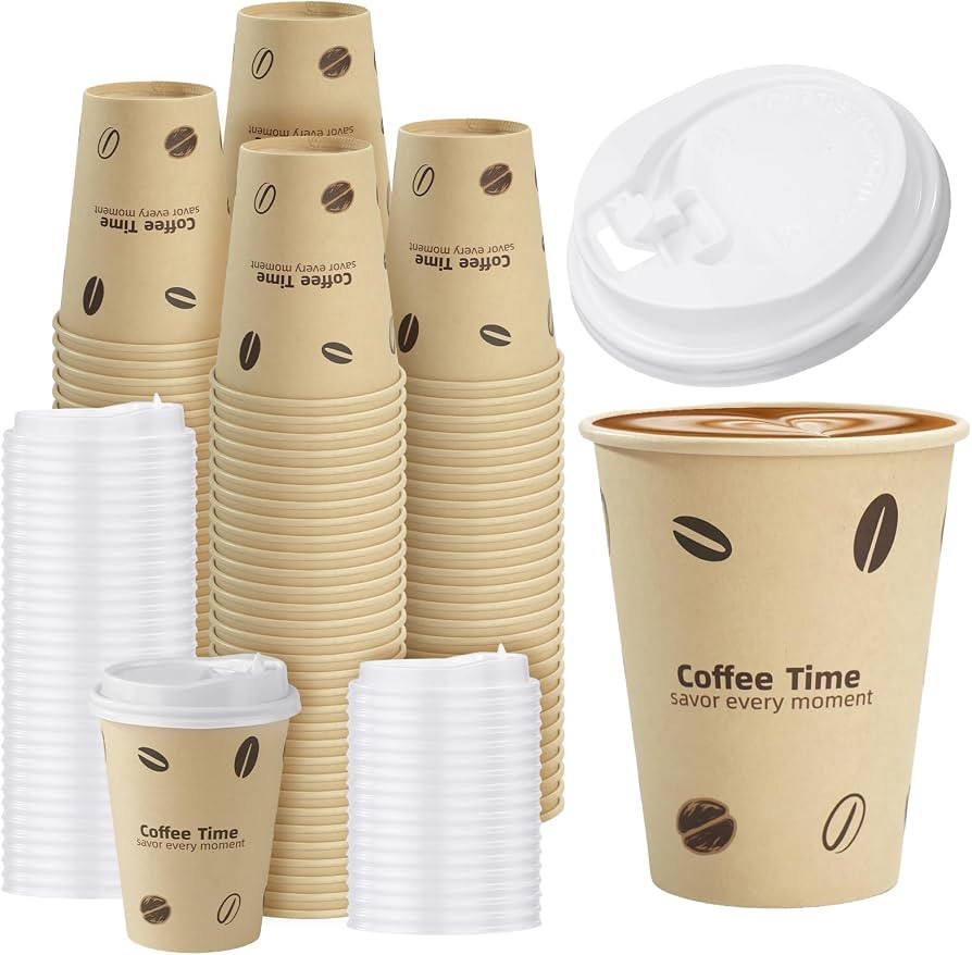 12 OZ 25 Pack Disposable Cups Paper Coffee Cups with Lids, Disposable Paper Cups for Cold/Hot Dri... | Amazon (US)