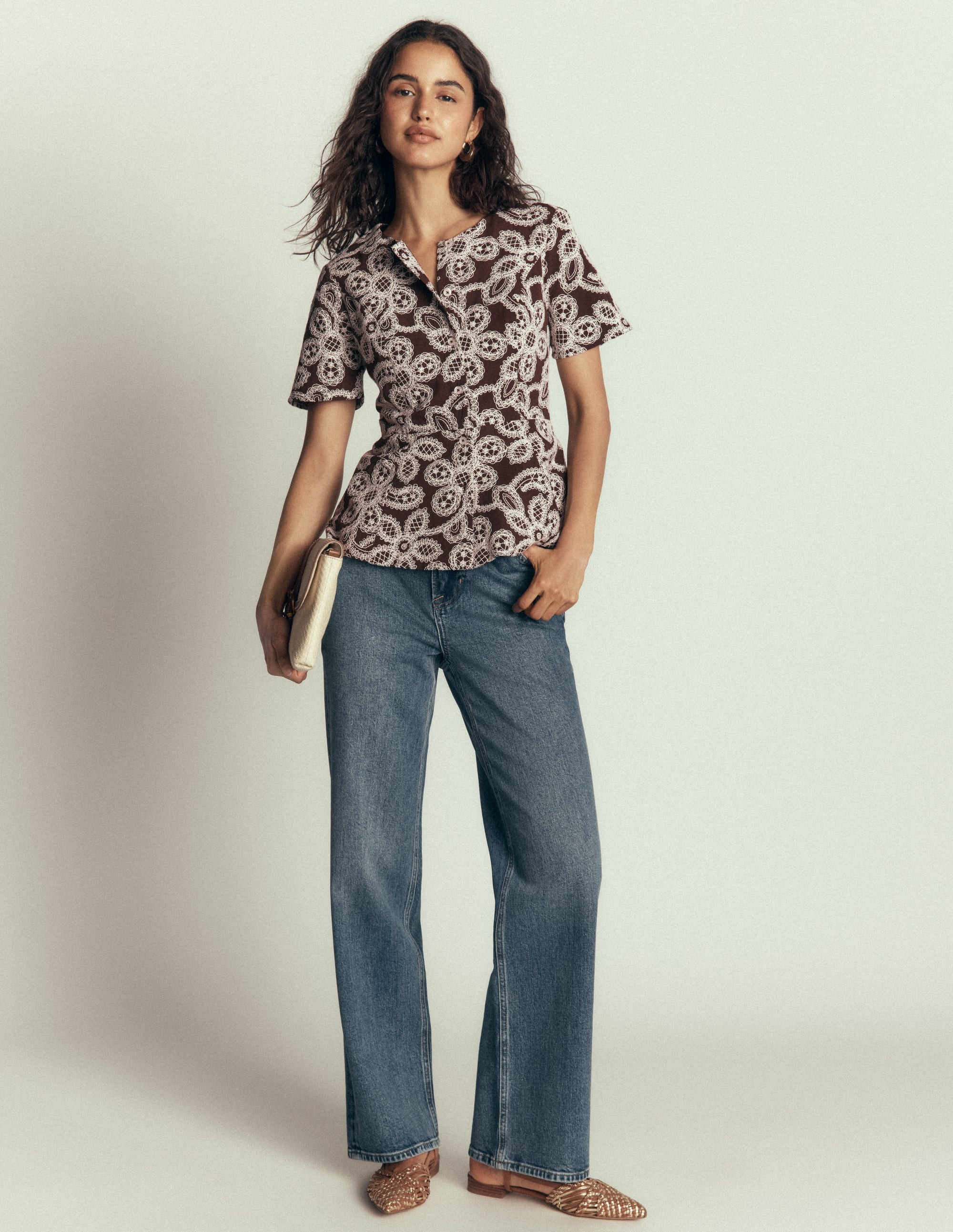 Embroidered Peplum Top-Bitter Chocolate | Boden UK