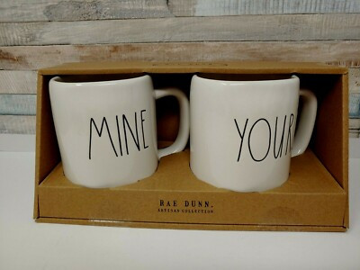Rae Dunn by Magenta Artisan Collection MINE and YOURS Mug Set Black & White | eBay US