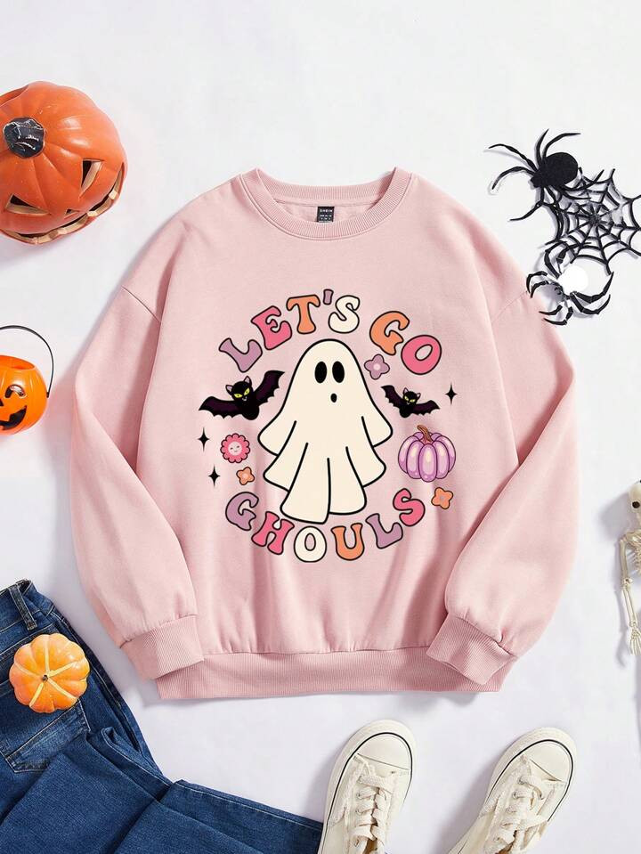 SHEIN EZwear Halloween Print Drop Shoulder Sweatshirt | SHEIN