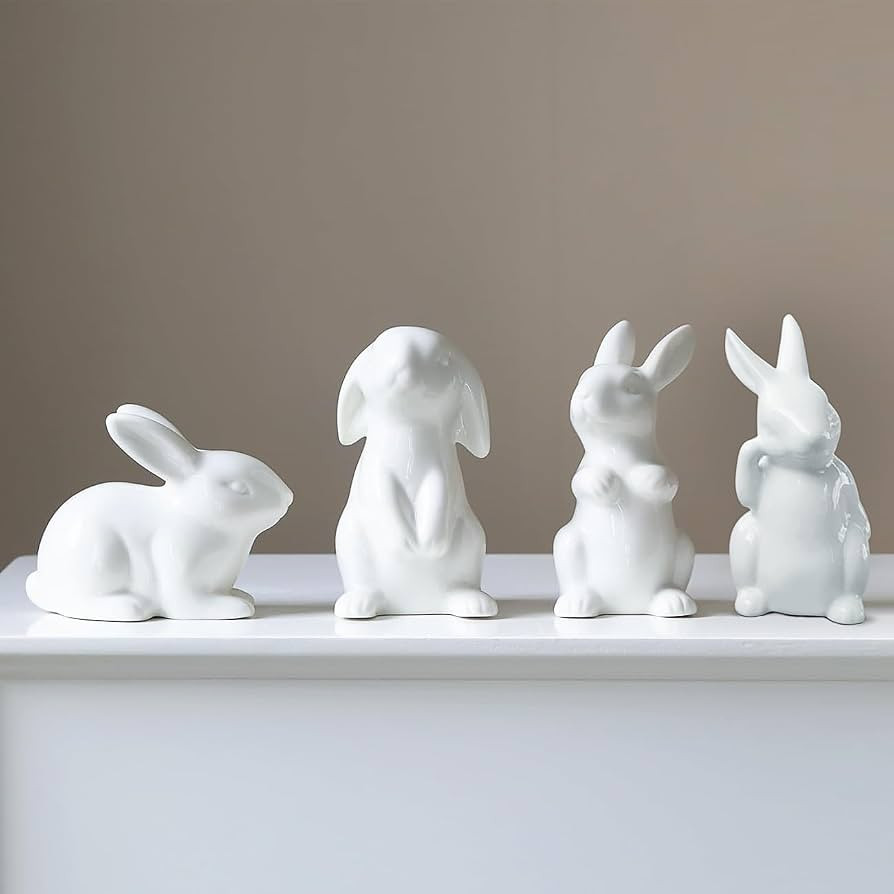 Ceramic Bunny Rabbits Easter Bunny Figurine Set of 4 Modern Art Home Decoration, Statues for Spri... | Amazon (US)