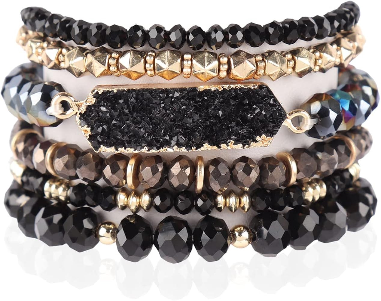 RIAH FASHION Bohemian Acrylic Druzy Multi-Layer Bead Statement Bracelet - Versatile Faux Stone Pe... | Amazon (US)