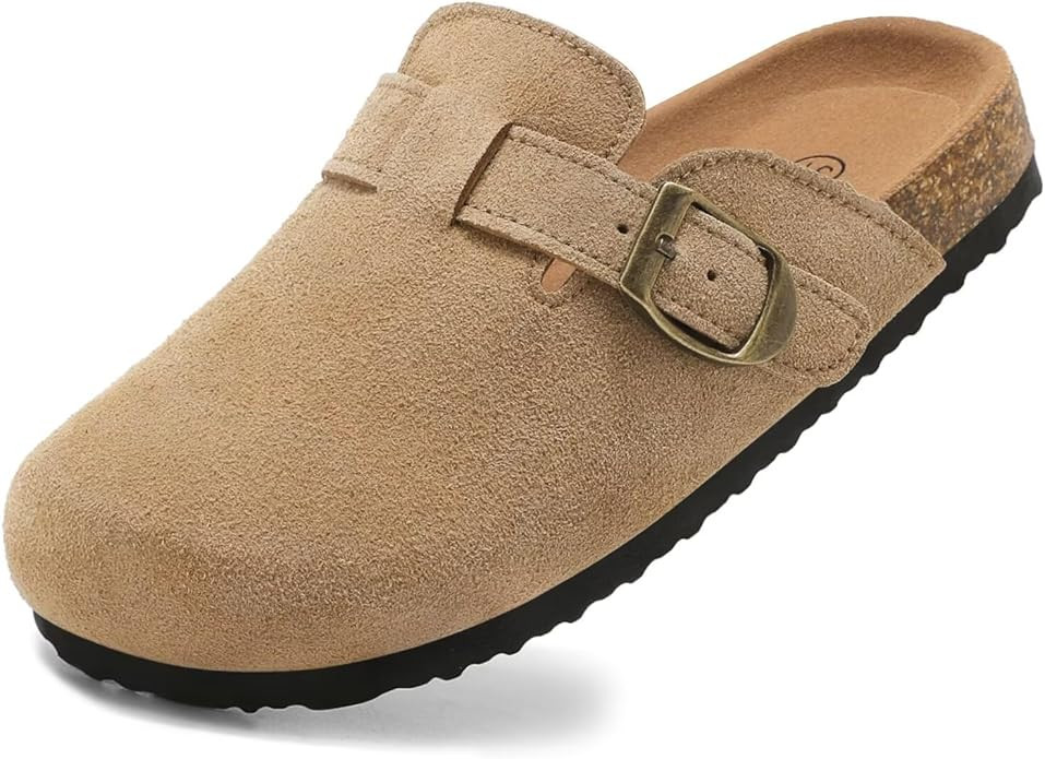 Kids Suede Clogs Boys Girls Mules Cork Genuine Leather Sandals with Adjustable Buckle Slippers Po... | Amazon (US)