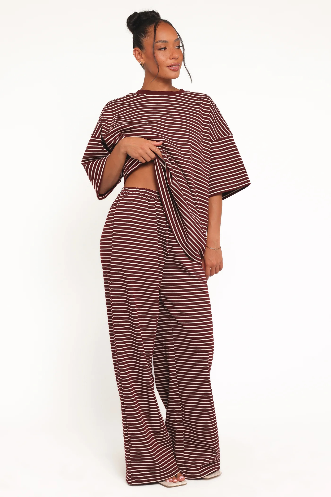 Wilda Knit Pant - Burgundy Cream Stripe | Petal & Pup (US)