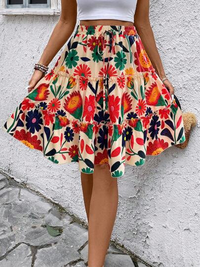 Breezaya Women Summer Ditsy Floral Ruffle Hem Mini Skirt (Random Print) | SHEIN