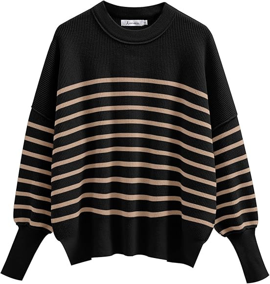 ANRABESS Oversized Sweaters for Women Fall 2023 Crewneck Batwing Long Sleeve Side Slit Knit Pullover | Amazon (US)