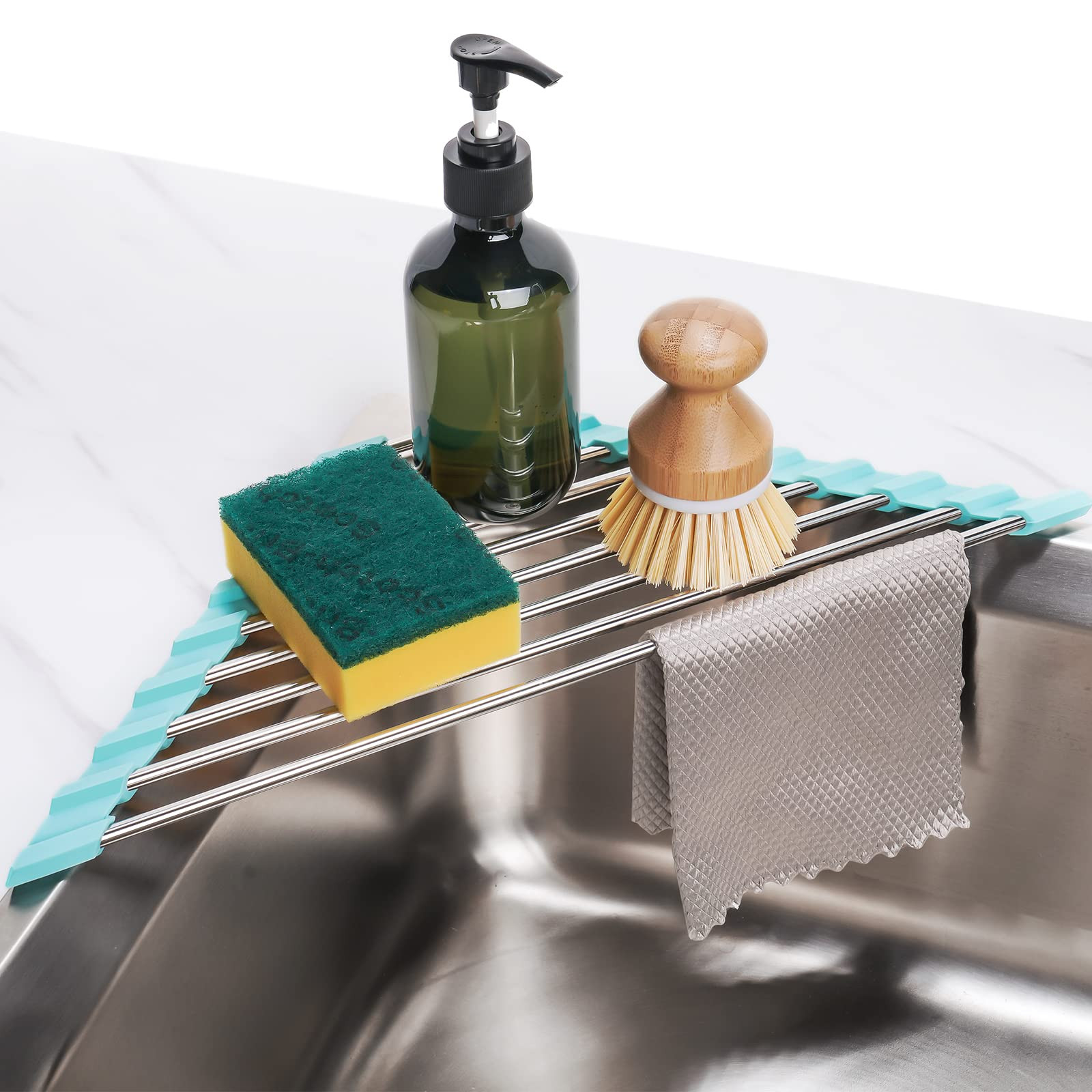 Tomorotec Green Triangle Roll-Up Dish Drying Rack for Sink Corner - Small, Foldable, Stainless St... | Amazon (US)