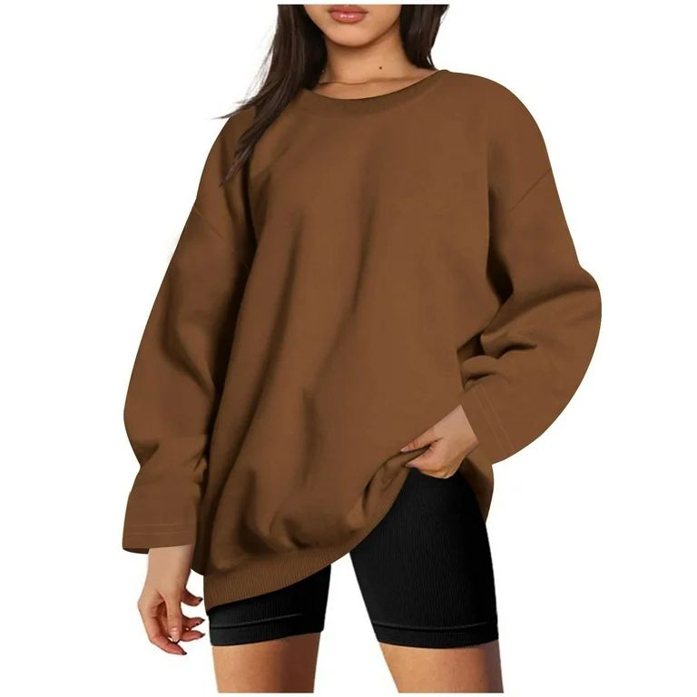 BLVB Women's Oversized Fall Winter Sweatshirts Long Sleeve Crew Neck Casual Solid Color Pullover ... | Walmart (US)