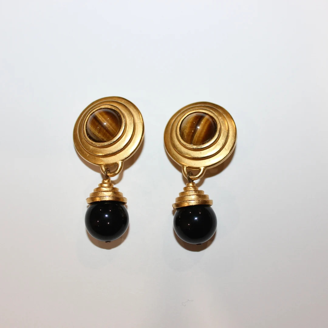 vintage Amal gold and stone clip on earrings | Etsy (US)