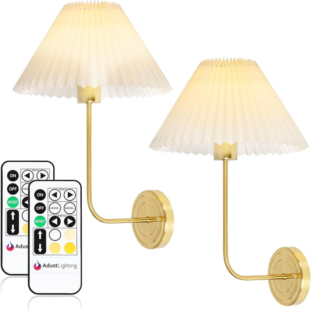 Adust Battery Operated Wall Sconce Set of 2 with Remote Control Dimmable Rechargeable LED Light B... | Amazon (US)