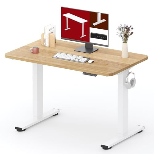 SANODESK Standing Desk Height Adjustable Electric 40x24 Inches Sit Stand Desk for Home Office with Splice Board, White Frame/Maple Top | Amazon (US)