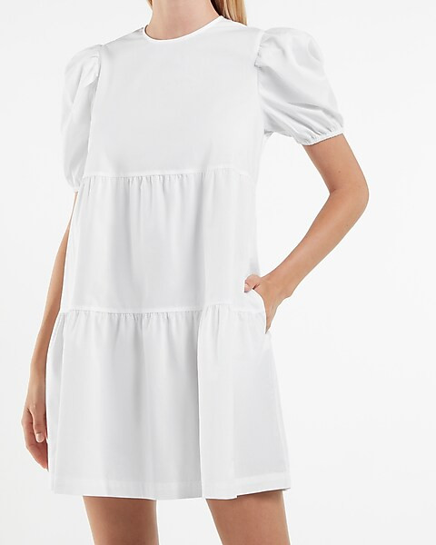 Puff Sleeve Tiered Trapeze Dress | Express