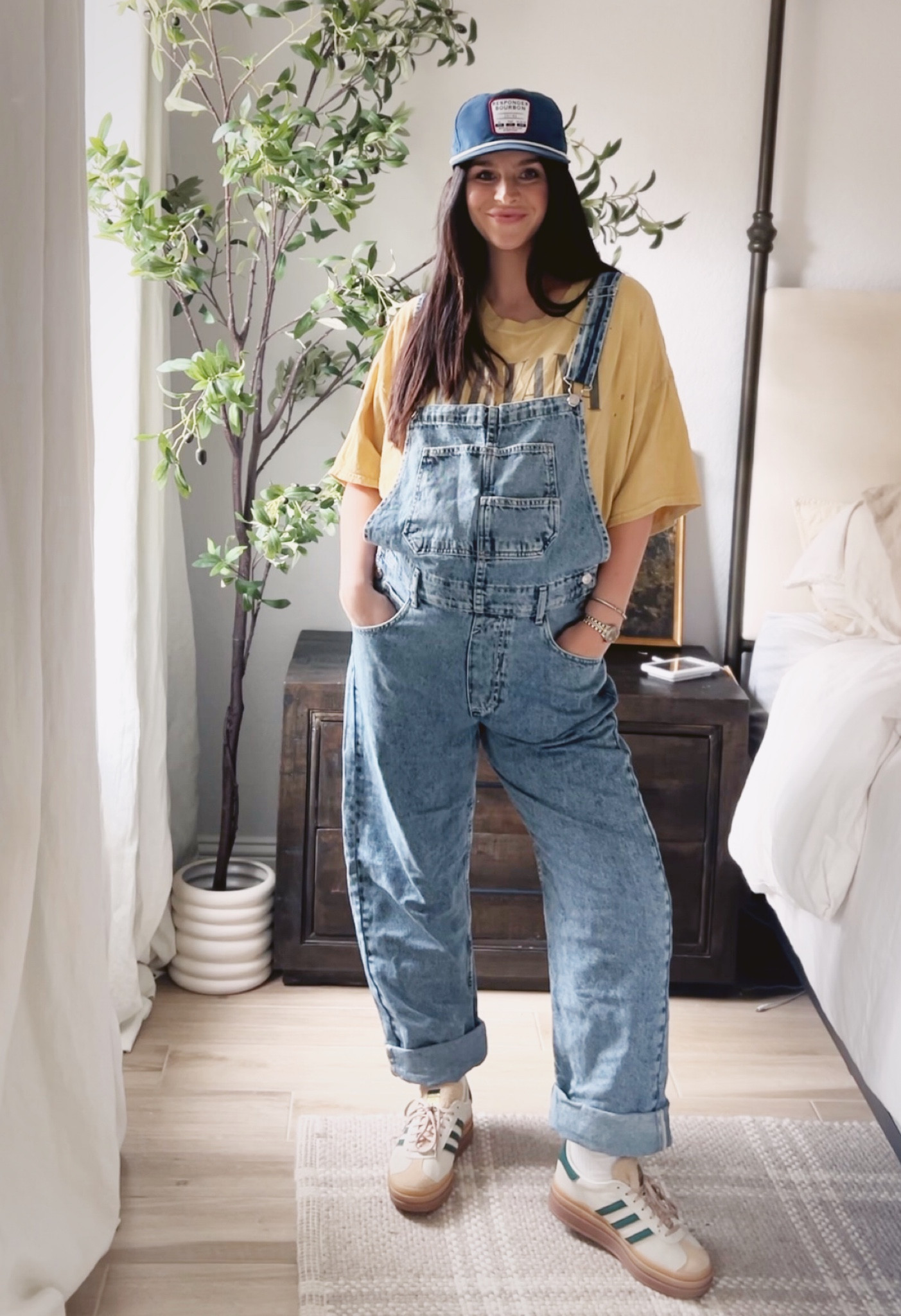 Chasing the kids in a graphic tee and overalls is my fav look! Sized up to a medium in the overalls for the baby bump. Go down an entire size in the adidas gazelle sneakers! They run big  

#LTKshoecrush #LTKbump