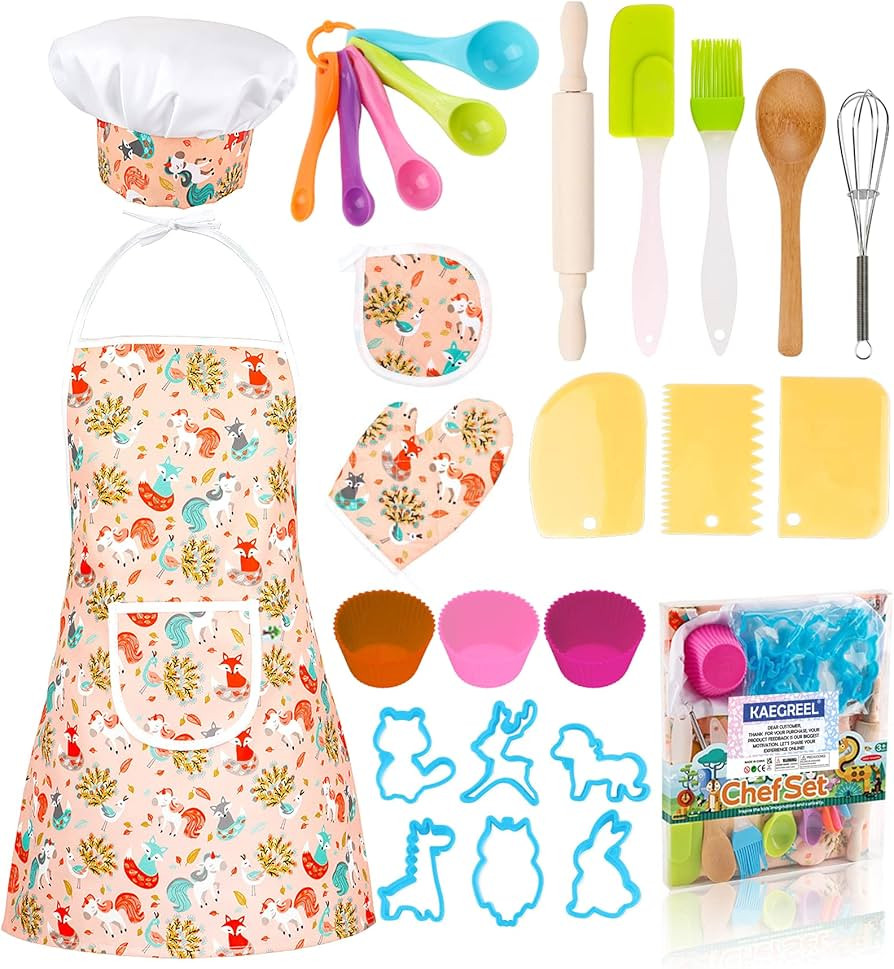 KAEGREEL Kids Baking Chef Set with Unicorn Apron, 26pcs Kitchen Toys Kid Cooking Set with Chef Ha... | Amazon (CA)