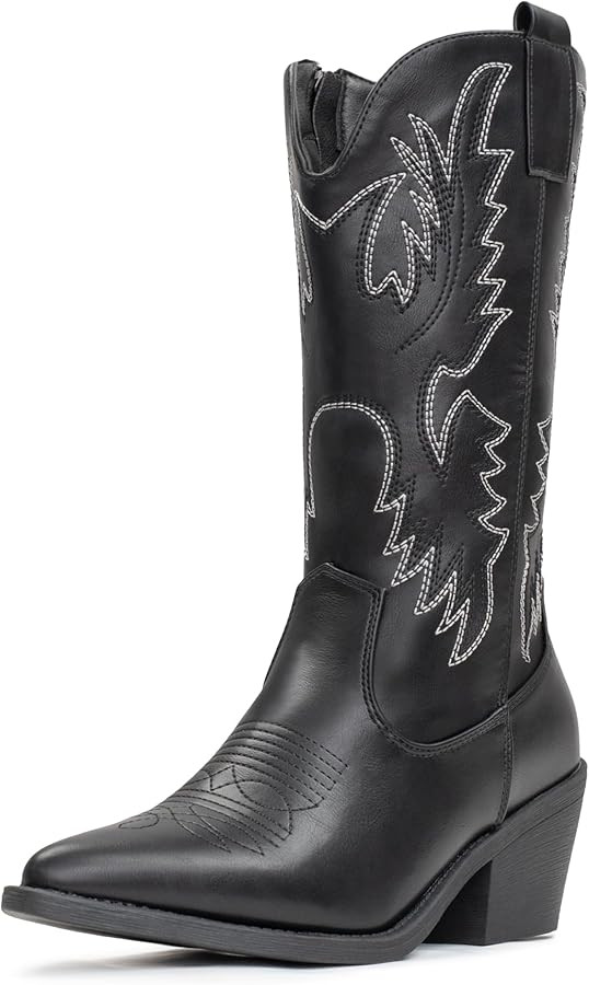 IUV Cowboy Boots For Women Western Boots Cowgirl Boots Pull On Pointy Toe Mid Calf Boots | Amazon (US)