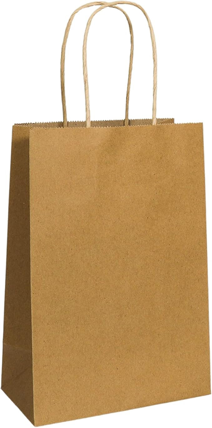 PTP BAGS Natural 5.75" x 3.25" x 8.3" Tote Bags [Pack of 100] Recyclable Kraft Paper Gift Bags | Amazon (US)