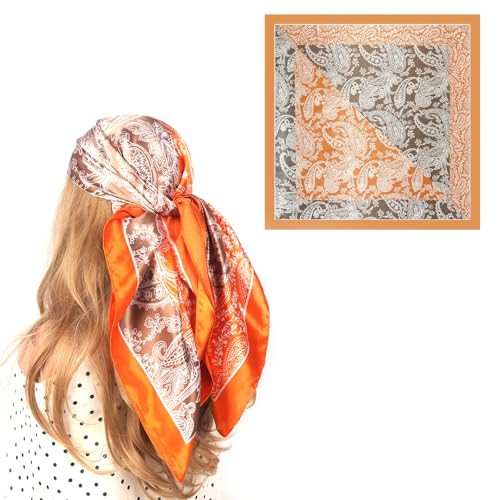 EIysee 35 Inches Silk Head Scarf-Satin Hair Scarves Silk Bandana Scarf Headscarf for Women's Fashion Scarves (orange-Spliced cashews) | Amazon (US)