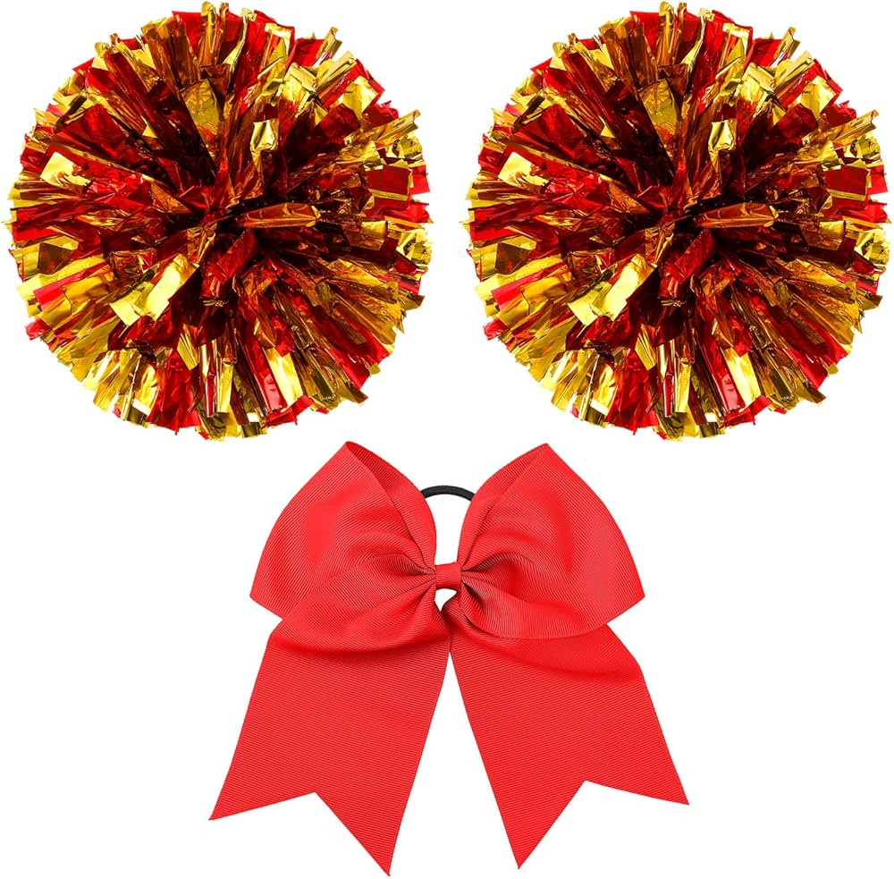 Hanaive 3 Pcs Cheerleading Pom Poms and Large Cheerleader Hair Bow Metallic Cheer Supplies for Te... | Amazon (US)