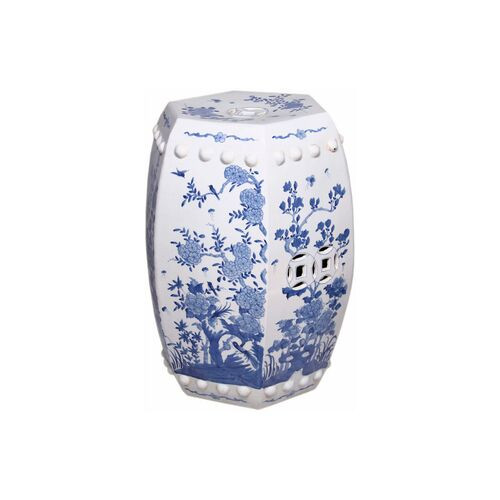Floral Garden Stool, Blue/White | One Kings Lane