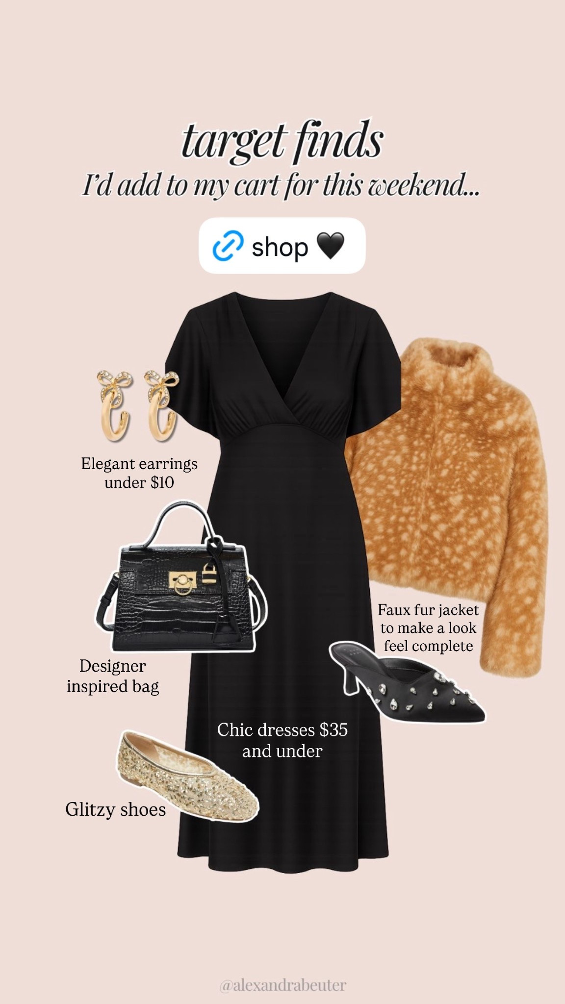 Holiday party outfit idea // affordable holiday party outfit // cute holiday party outfit // new arrivals at target // party outfit // date night outfit // black dresses // holiday shoes // holiday heels // faux fur jacket 

#LTKSaleAlert #LTKHoliday #LTKFindsUnder50