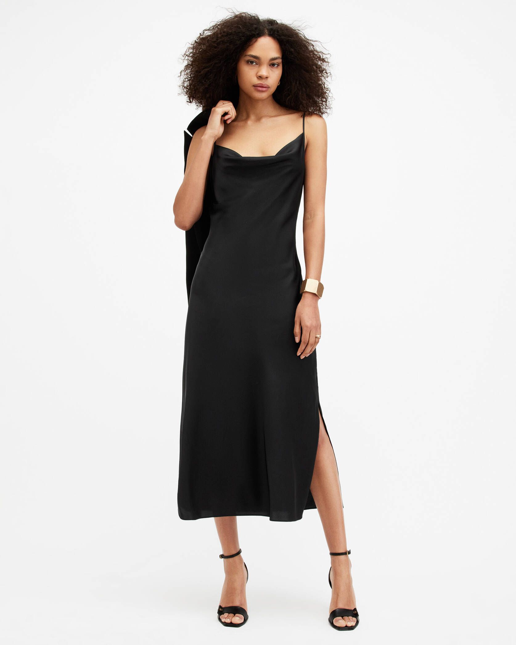 Hadley Cowl Neck Midi Slip Dress Black | ALLSAINTS | AllSaints UK