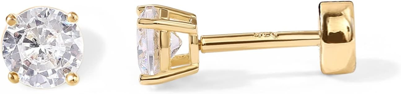 PAVOI 14K Gold Plated Solid 925 Sterling Silver Post Cubic Zirconia Stud Flat Back Earrings for W... | Amazon (US)