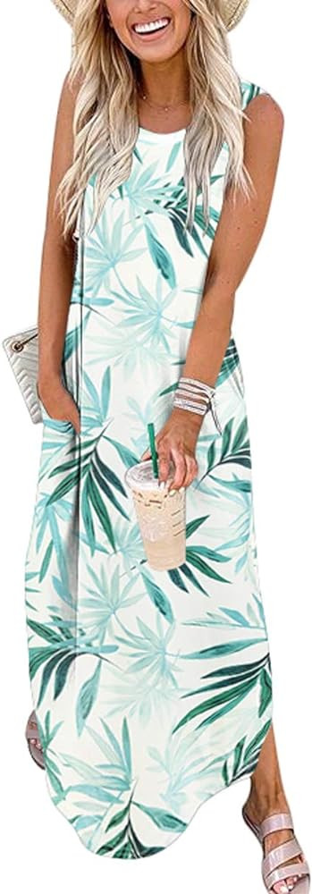 ANRABESS Women Casual Loose Sundress Sleeveless Split Maxi Long Beach Shirt Dress Travel Vacation... | Amazon (US)