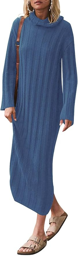 Yousify Women's Sweater Dresses 2024 Ribbed Knit Turtleneck Long Sleeve Maxi Dress Fall Winter Lo... | Amazon (US)