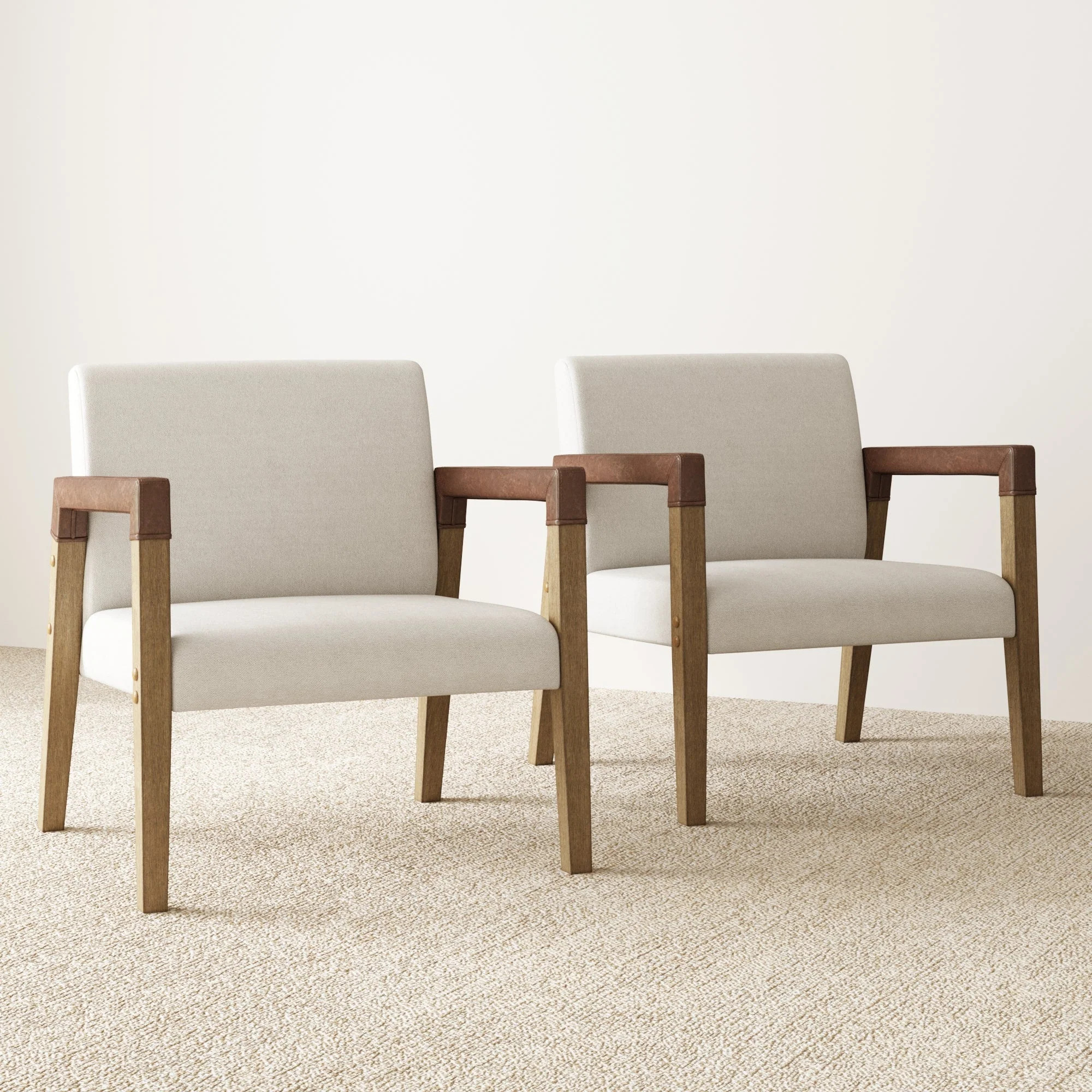 Wood & Faux Leather Accent Chairs Set of 2 | Nathan James