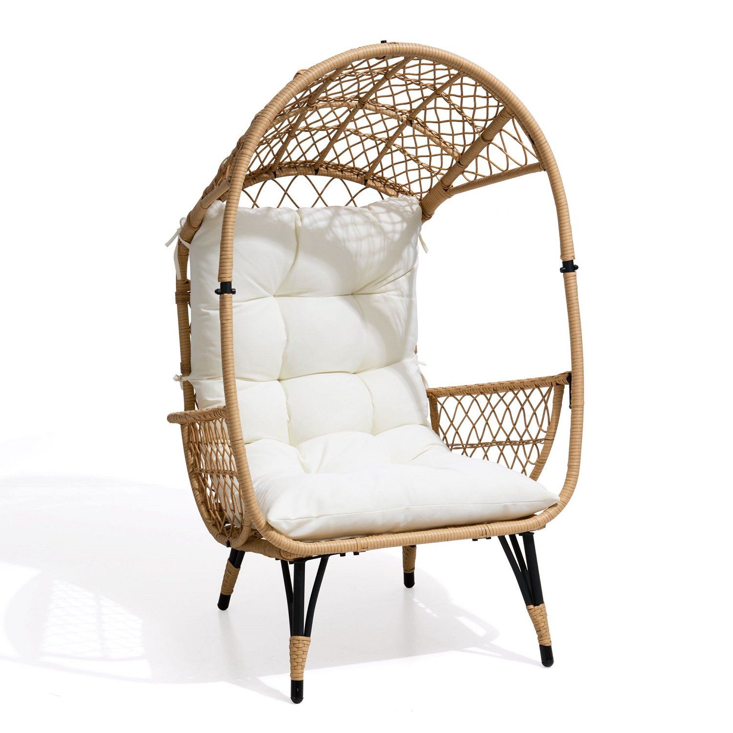 Pellebant Indoor Outdoor Wicker Egg Chair with Cushion Freestanding Oversized Patio PE Rattan Cha... | Walmart (US)