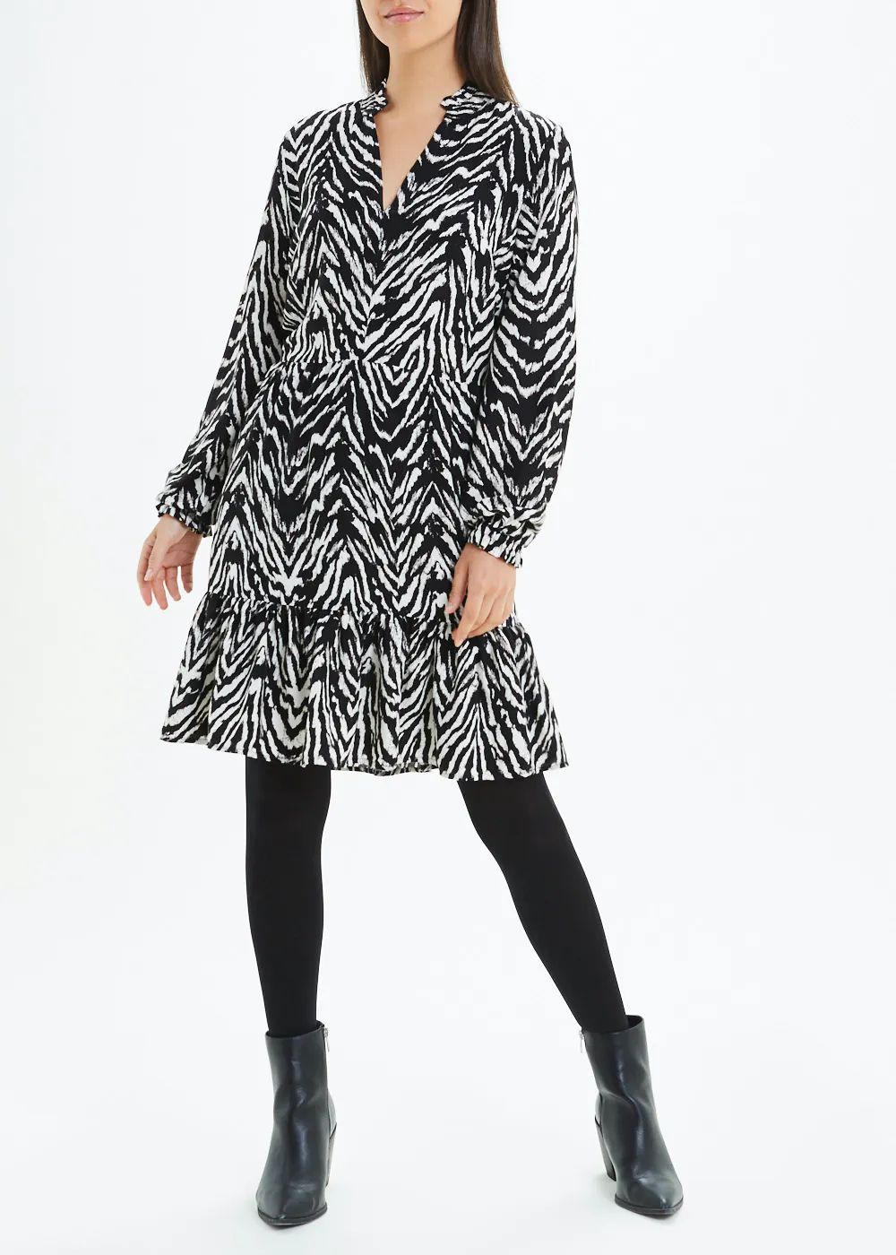Zebra Print Tiered Dress – White | Matalan (UK)