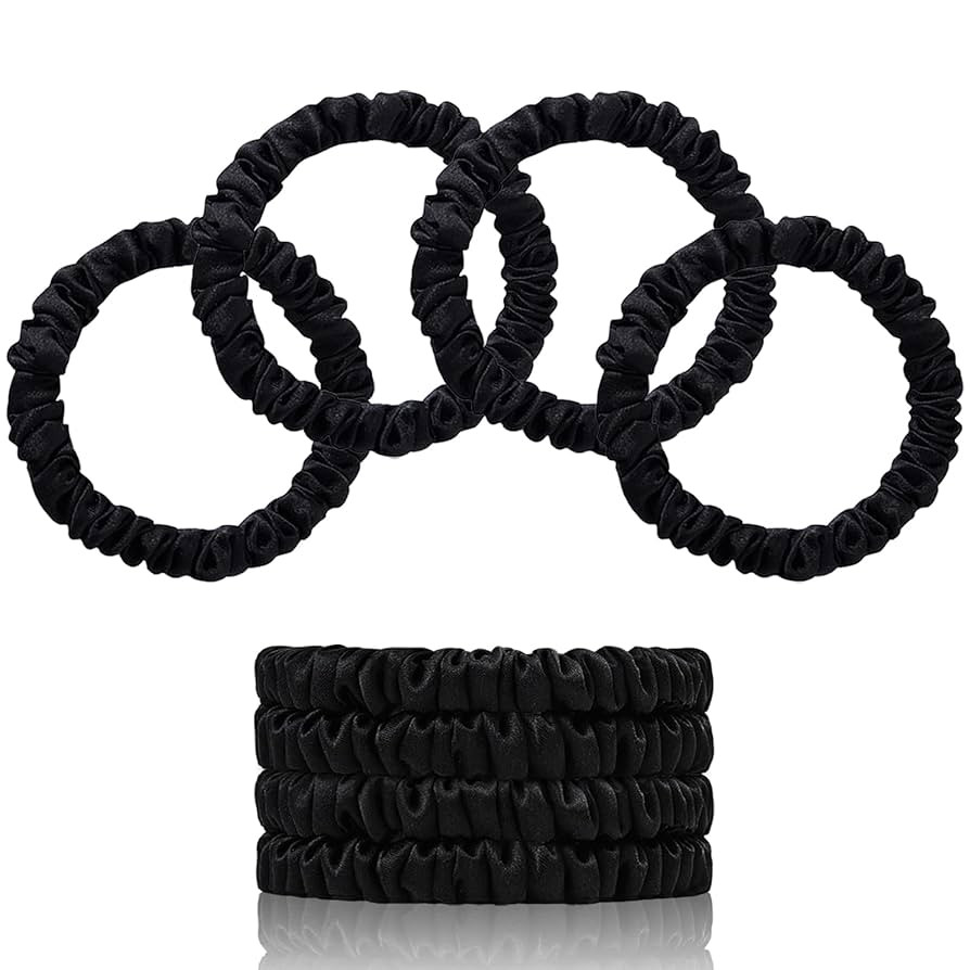 22 Momme 100% Pure Mulberry Silk Scrunchies (4 PCS) - Small Hair Elastics and Ties for Women, Sle... | Amazon (US)
