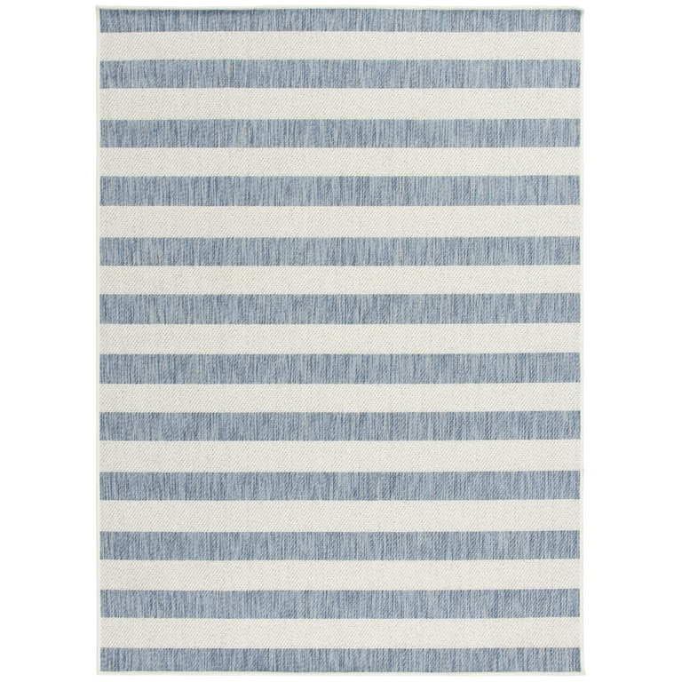 Mainstays Blue and White Striped Coastal Cabana Woven Outdoor Rug, 5'x7' | Walmart (US)