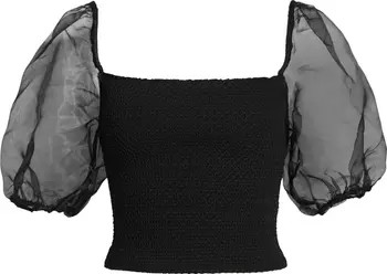 ASTR the Label Organza Puff Sleeve Crop Blouse | Nordstrom | Nordstrom