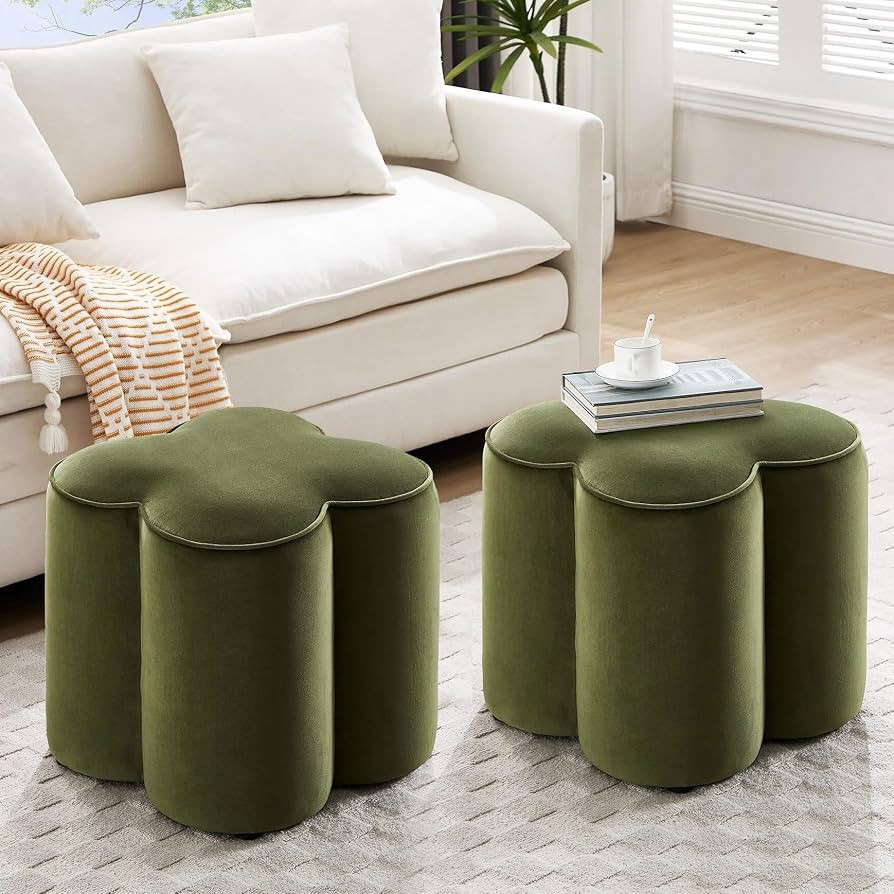 Zesthouse Flower Pouf Ottomans Foot Rest Set of 2, Velvet Poofy Ottomans | Amazon (US)