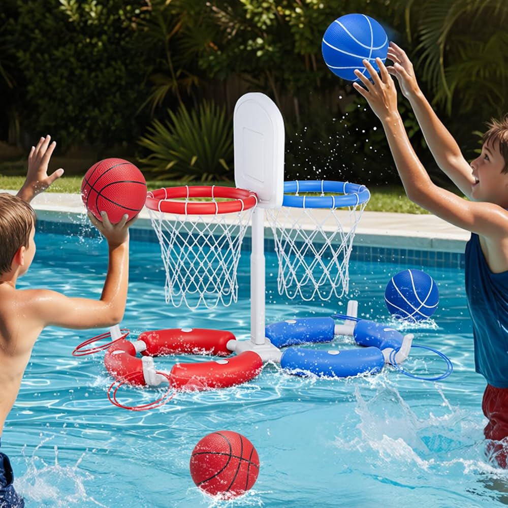 HYES Double Pool Basketball Hoop with Backboard, 2-in-1 Floating Pool Toys Ring Toss Game, 2 Play... | Amazon (US)