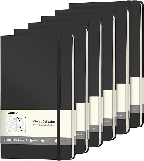 Comix 6 Pack Lined Journal Notebooks for Work, 240 Pages, 5.5"x8.3", Black, Hardcover, A5 Medium ... | Amazon (US)