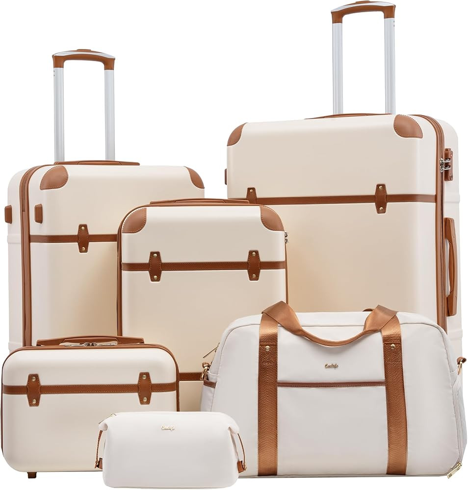 Coolife Luggage Set 3 Piece Suitcase Set Carry On Luggage PC Hardside Luggage TSA Lock Spinner Wh... | Amazon (US)