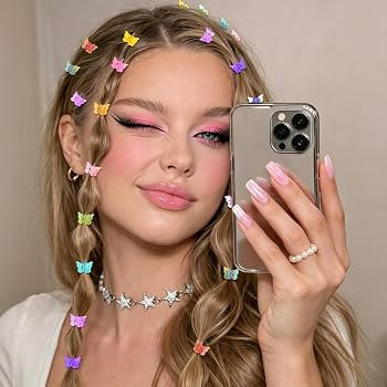 Mini Butterfly Hair Clips, Y2K 90s 50pcs Hair Accessories (Rainbow Plating) | Amazon (US)